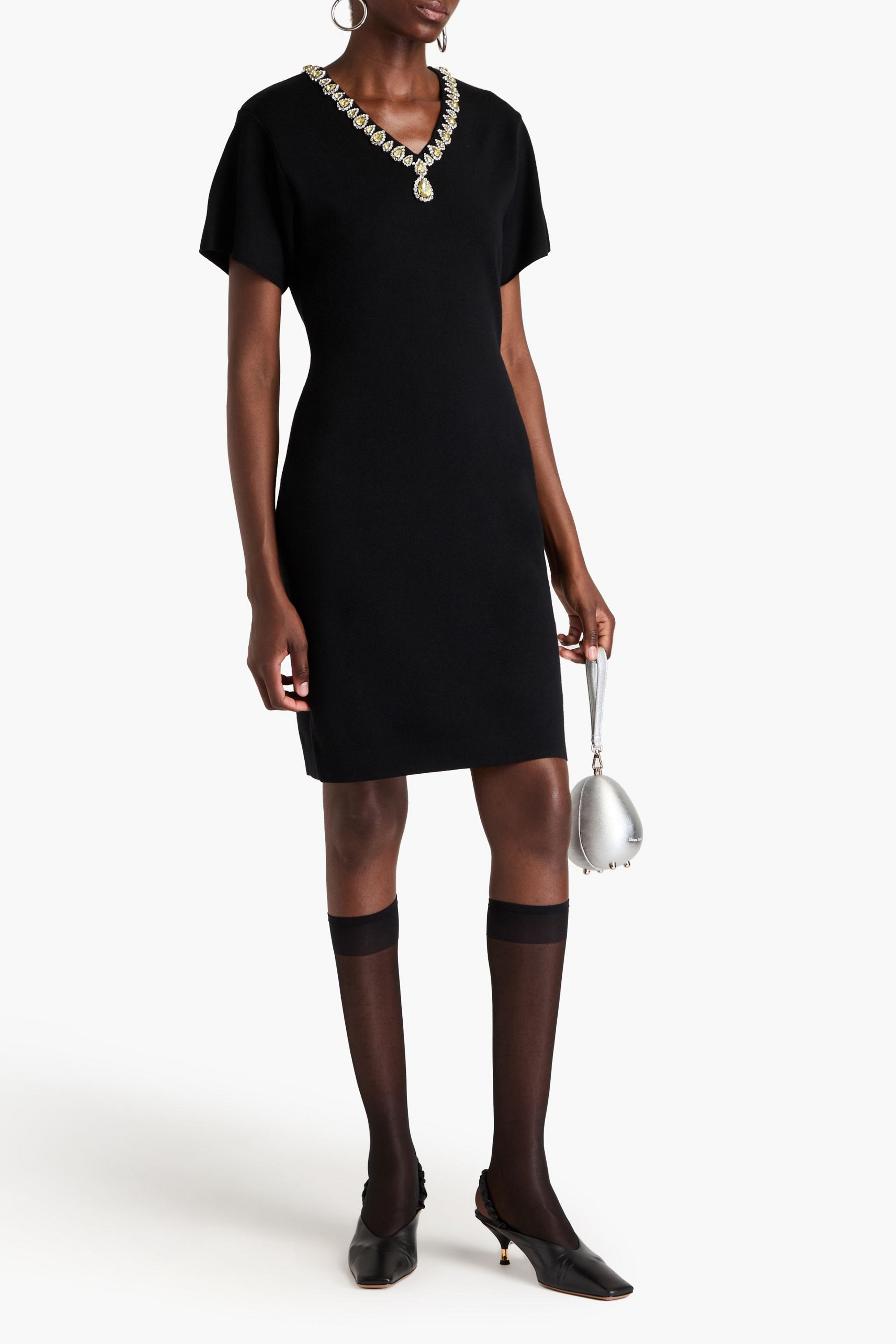 MOSCHINO Crystal-embellished wool dress