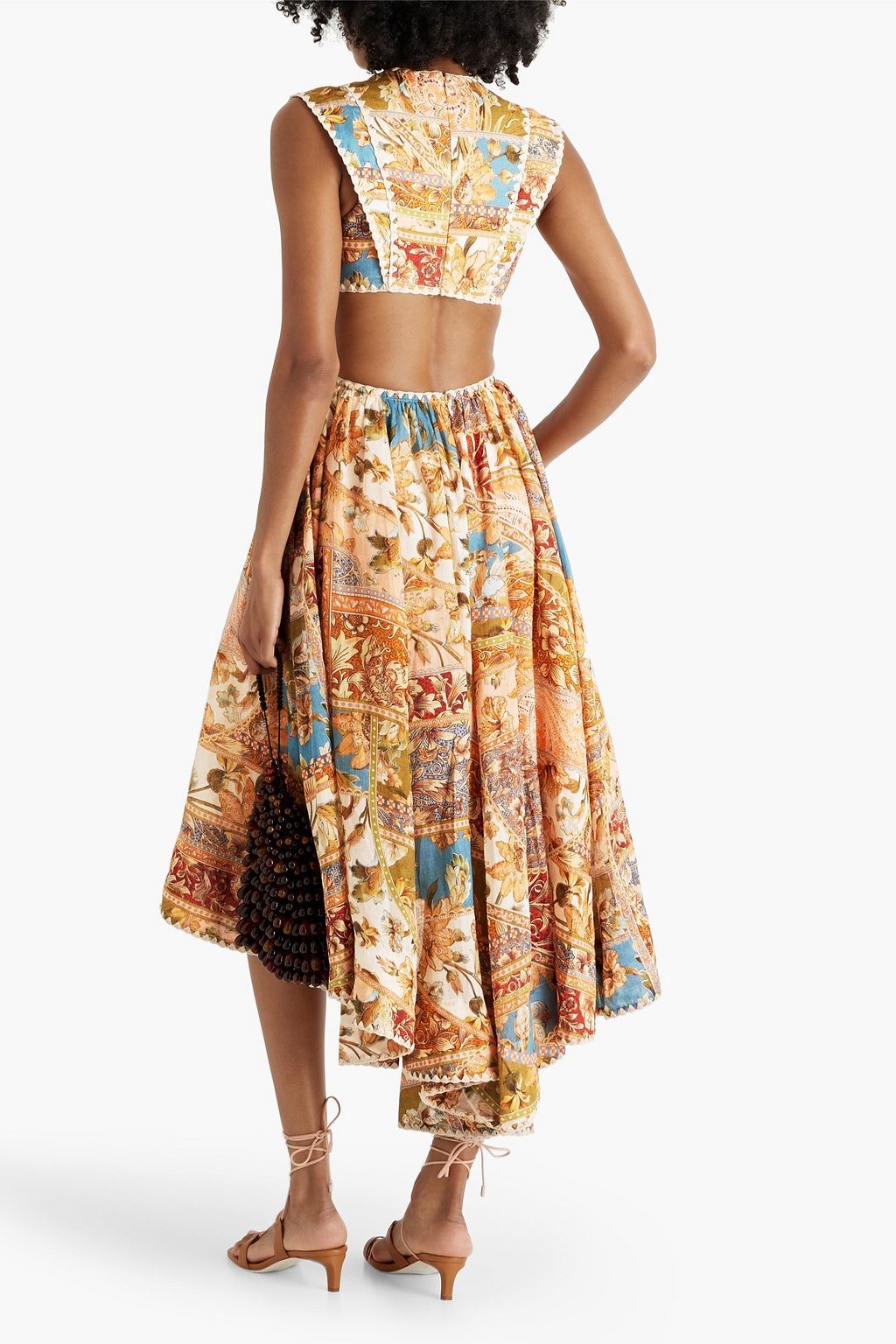 ZIMMERMANN 친츠 컷아웃 프린트 라미 미디 드레스
