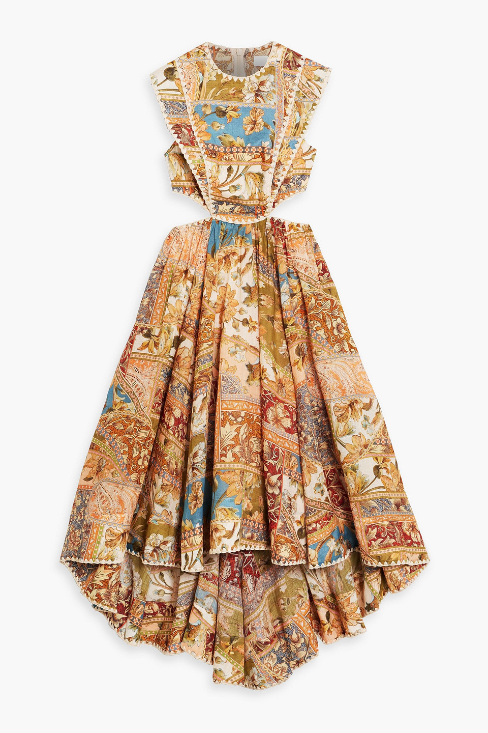 Zimmermann Chintz Cutout Printed Ramie Midi Dress In Pfirsichfarben