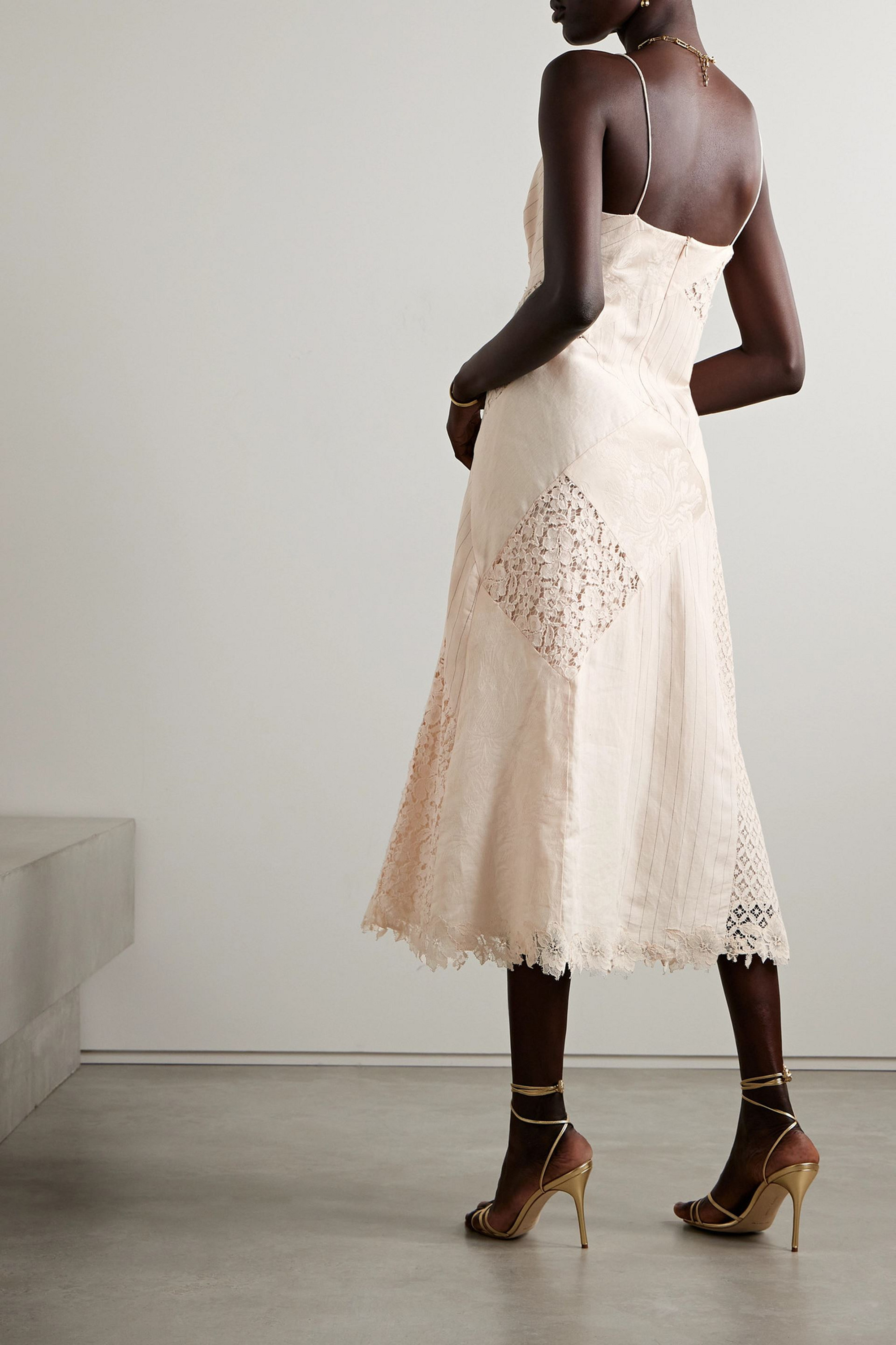 Zimmermann - Patchwork lace, linen and silk-jacquard midi dress | Plush