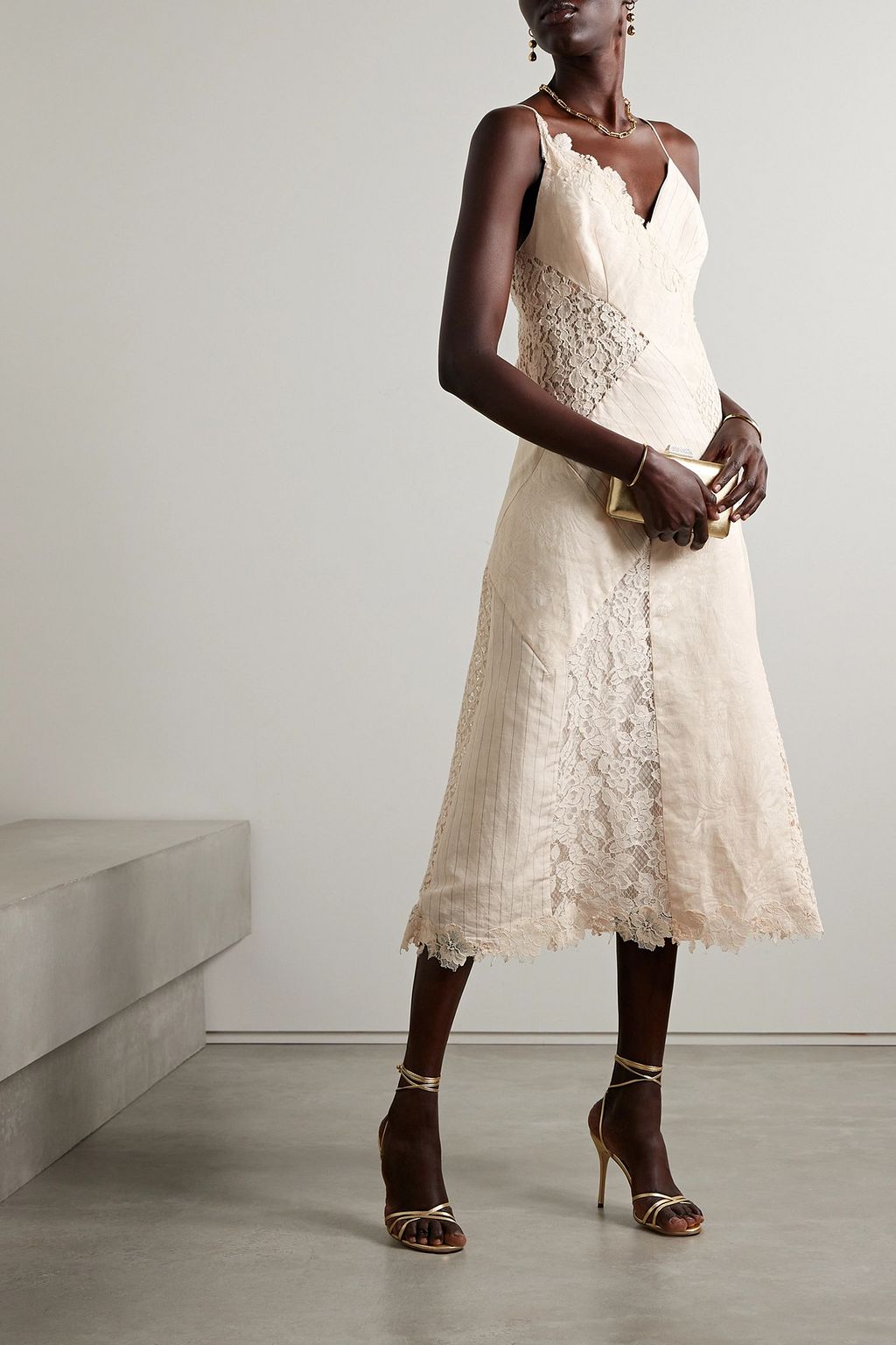 ZIMMERMANN Patchwork lace, linen and silk-jacquard midi dress
