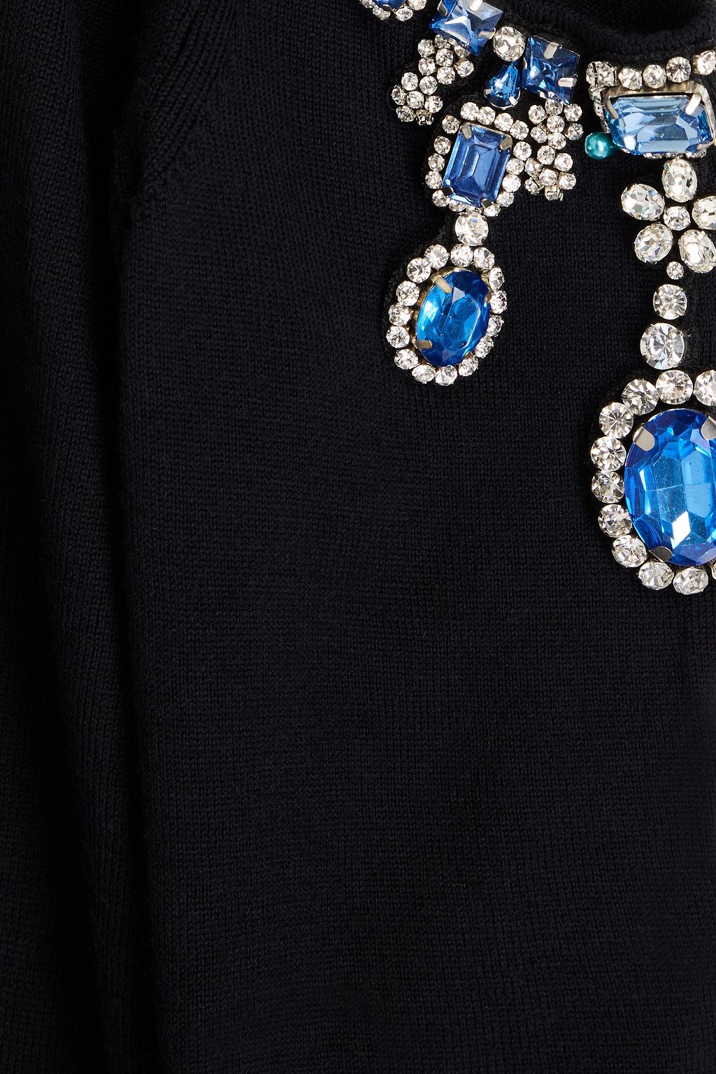MOSCHINO فستان من الصوف مزين بالكريستال وبأكتاف مفتوحة