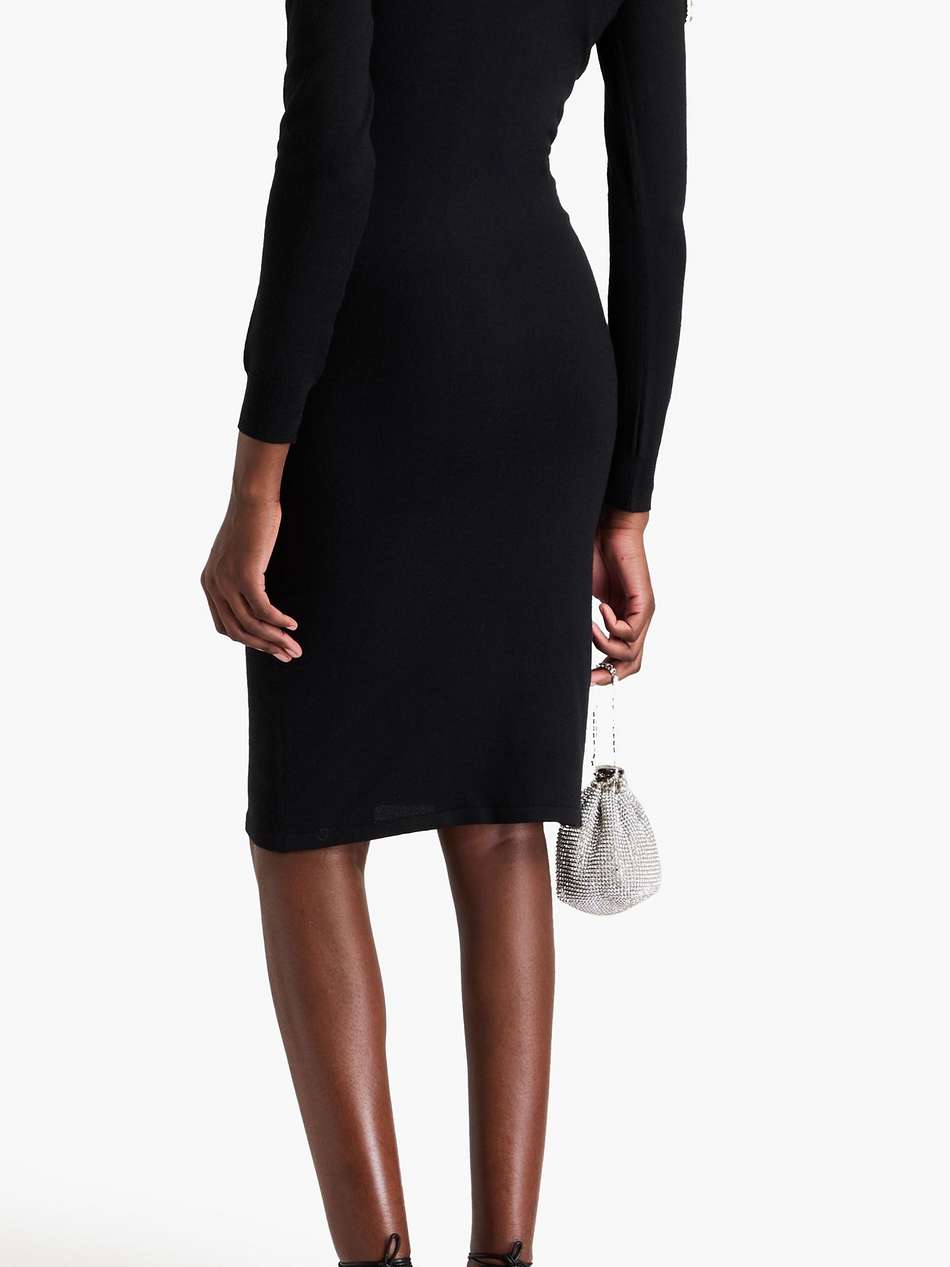 cold-shoulder crystal-embellished wool dress