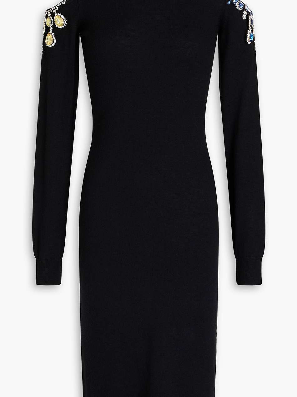 cold-shoulder crystal-embellished wool dress