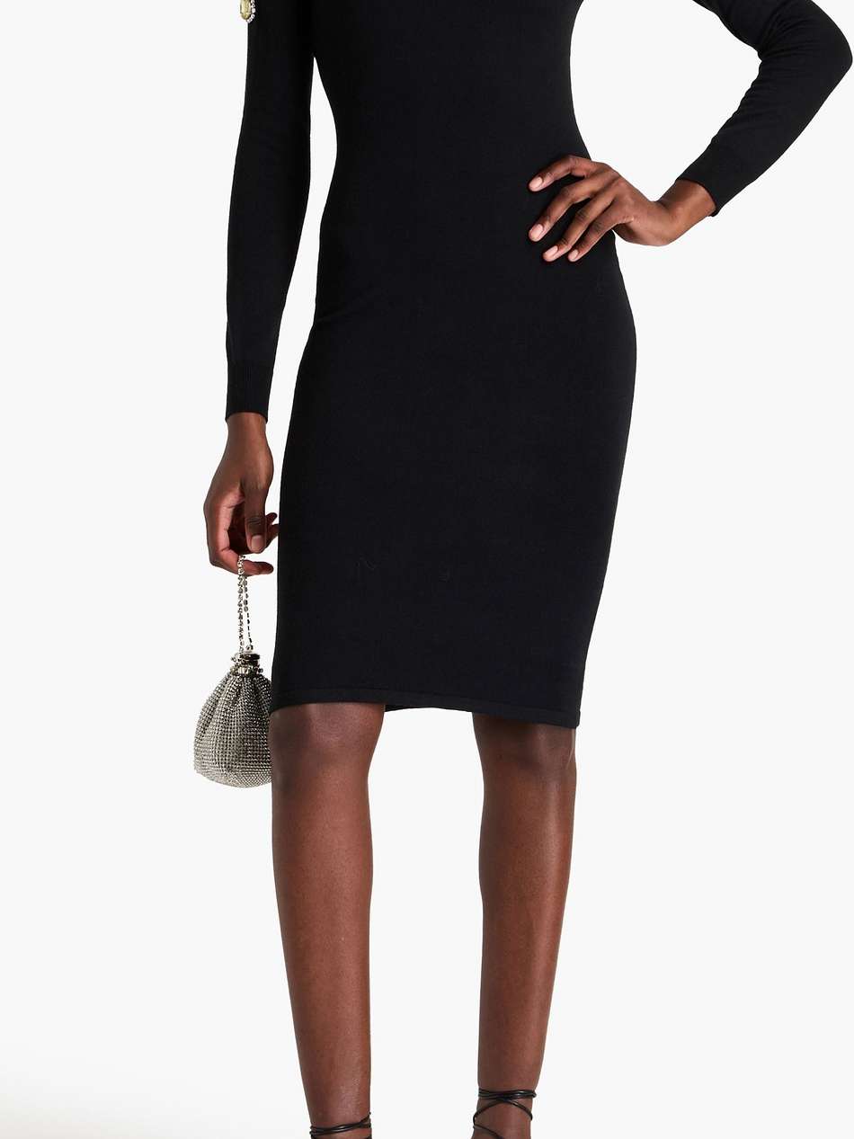 cold-shoulder crystal-embellished wool dress