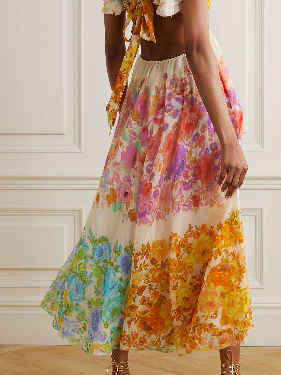 raie cutout ruffled printed cotton and silk-blend chiffon midi dress
