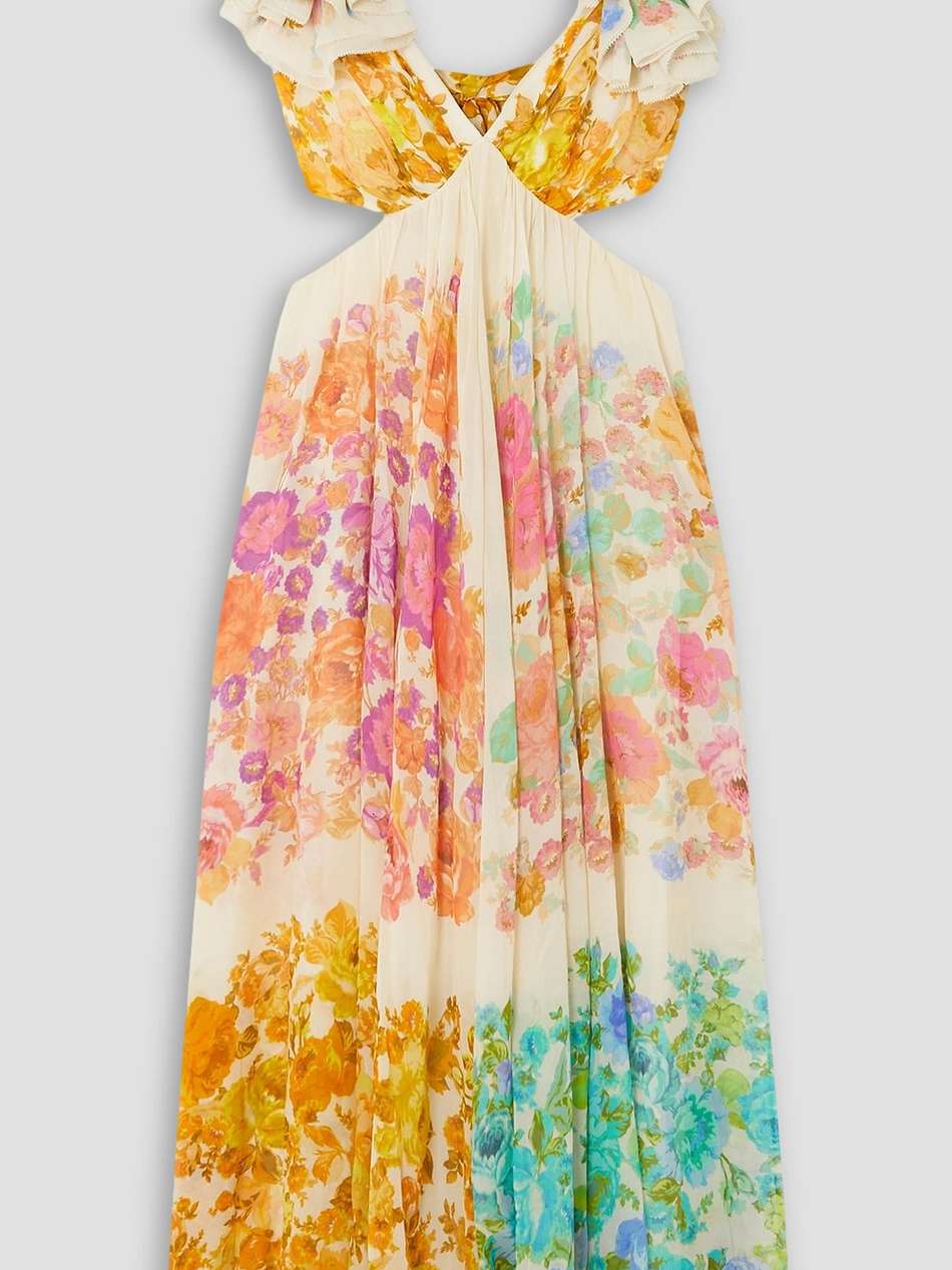 raie cutout ruffled printed cotton and silk-blend chiffon midi dress