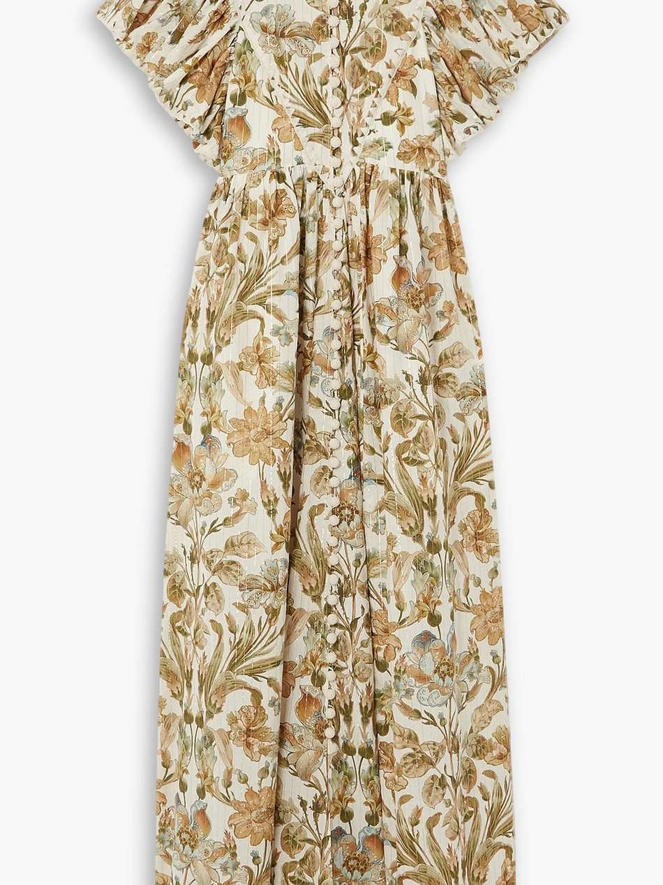 chintz metallic floral-print cotton-blend voile maxi dress