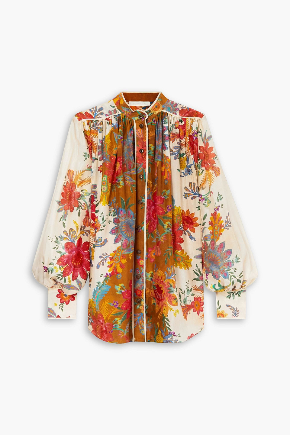 Zimmermann Ginger Relaxed Fit Buttoned Silk Blouse In Hellbraun