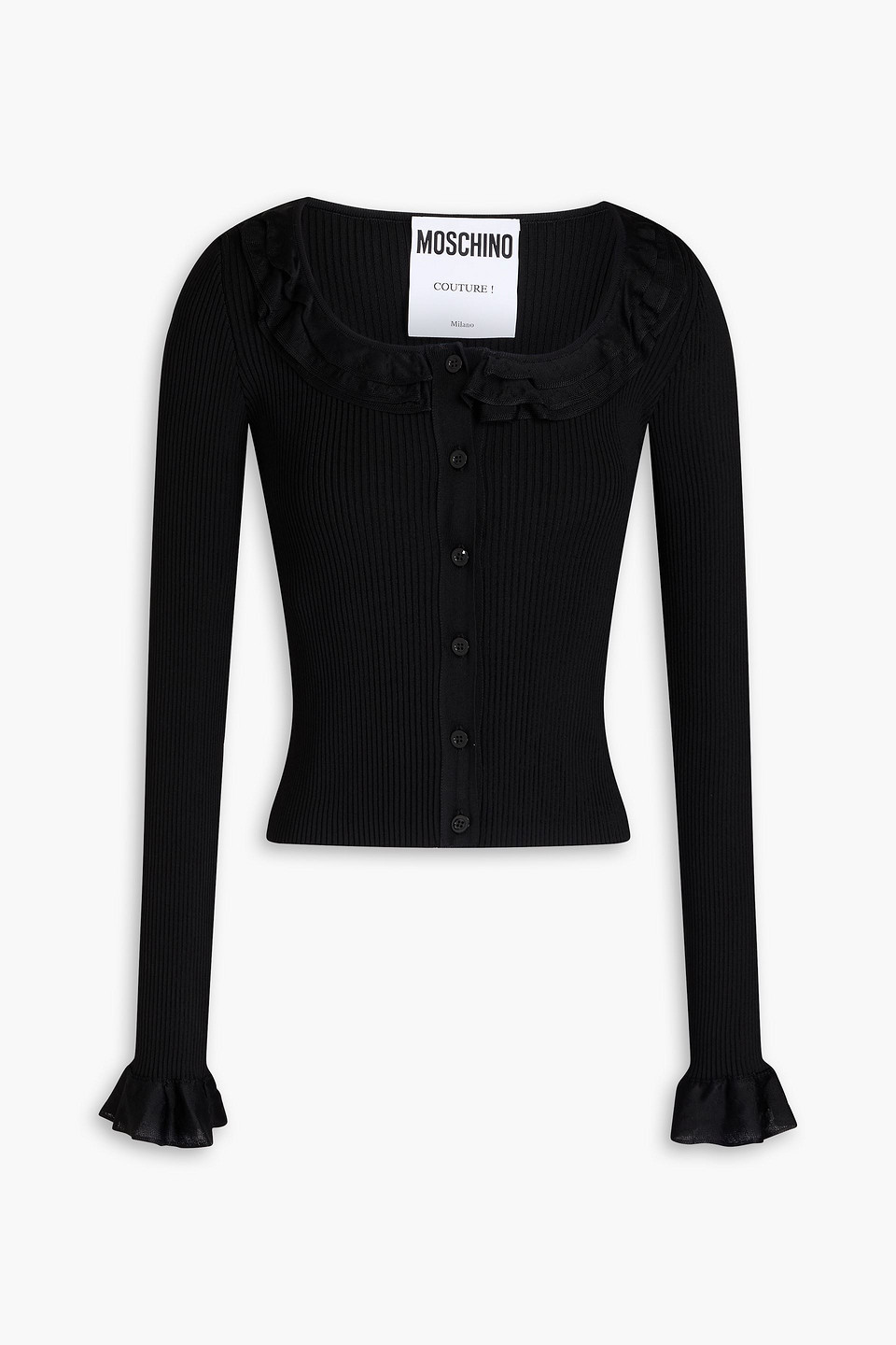 Moschino Ribbed-knit Cardigan In Black