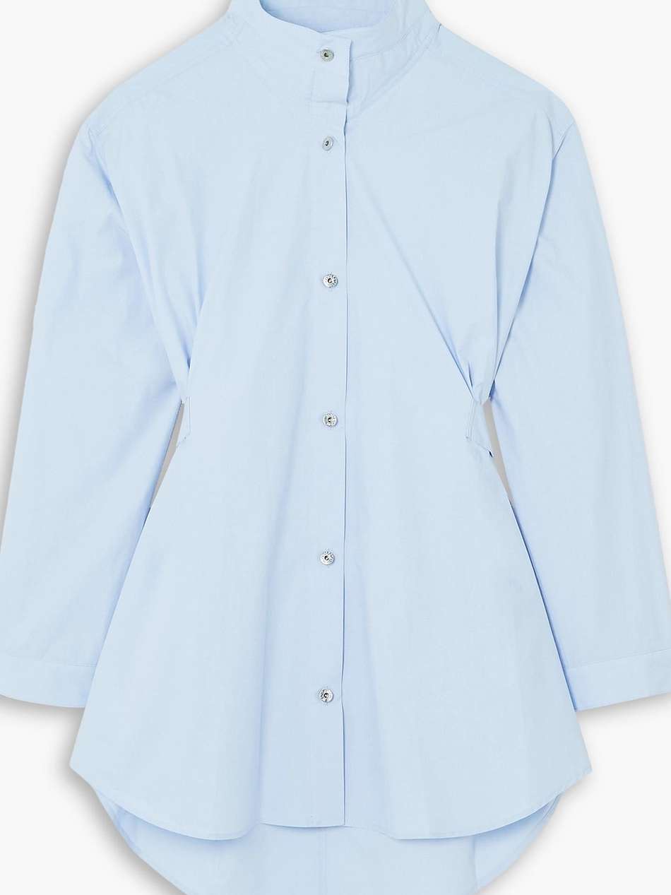 gathered cotton-poplin mini shirt dress