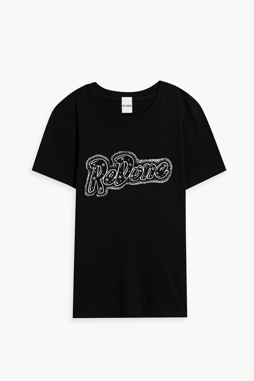 Re/done Studded Printed Cotton-jersey T-shirt In Black
