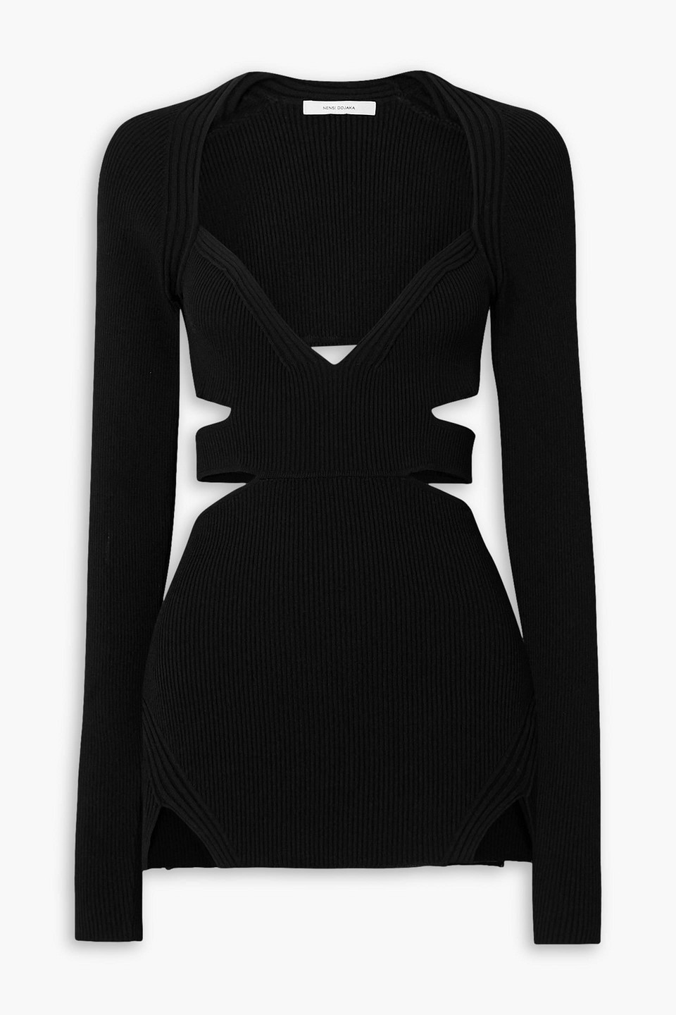 Nensi Dojaka Cutout Ribbed-knit Top In Black