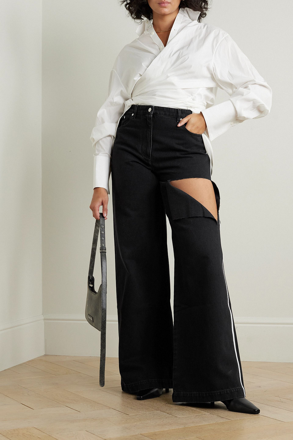 Peter Do Striped distressed mid-rise wide-leg jeans | Smart Closet