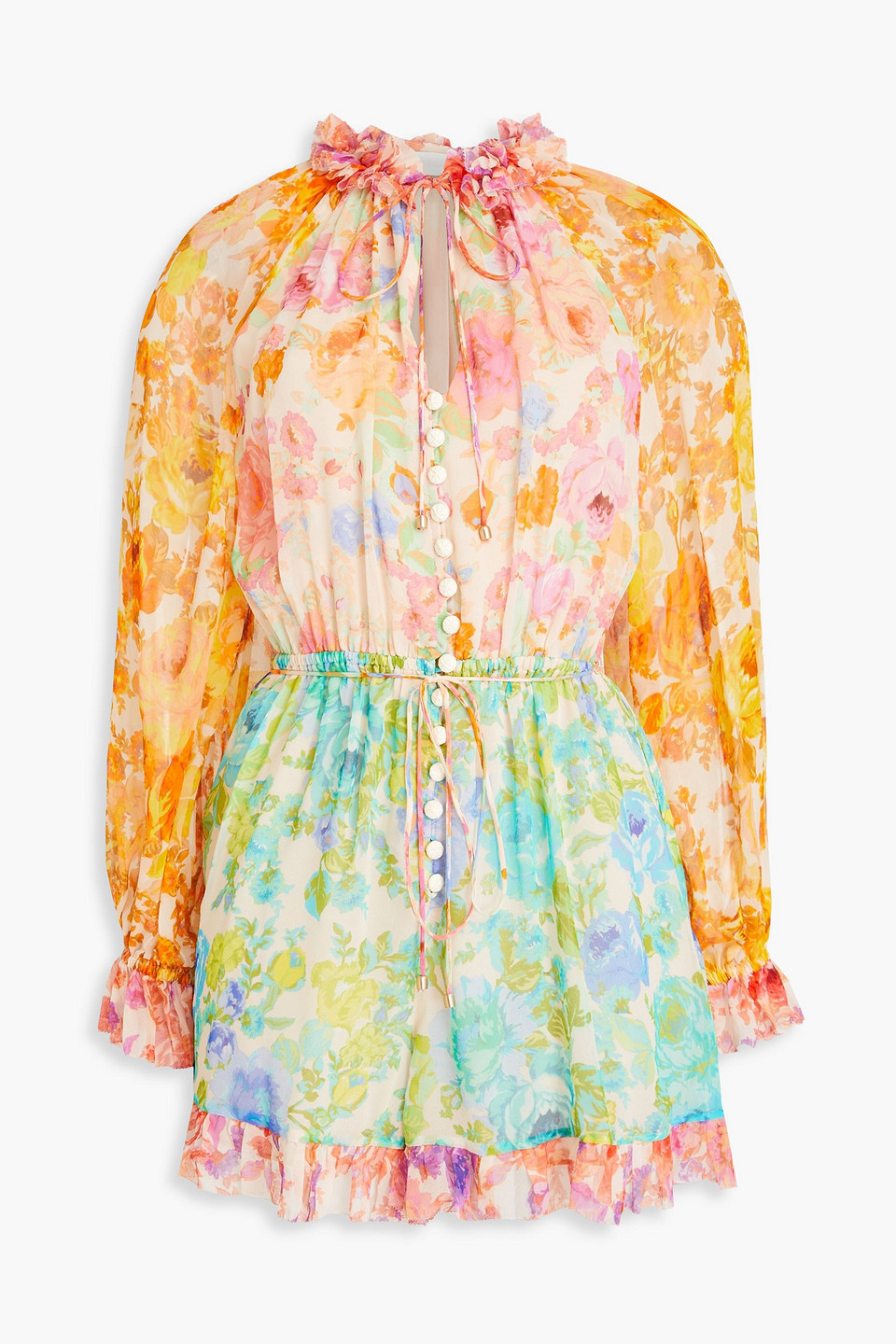 ZIMMERMANN RUFFLED FLORAL-PRINT SILK-GEORGETTE PLAYSUIT