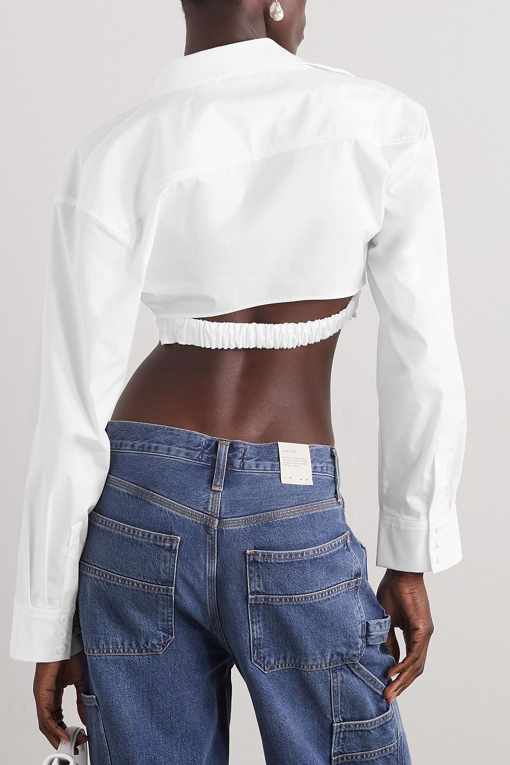 JACQUEMUS Bahia cropped twist-front cotton-blend poplin shirt