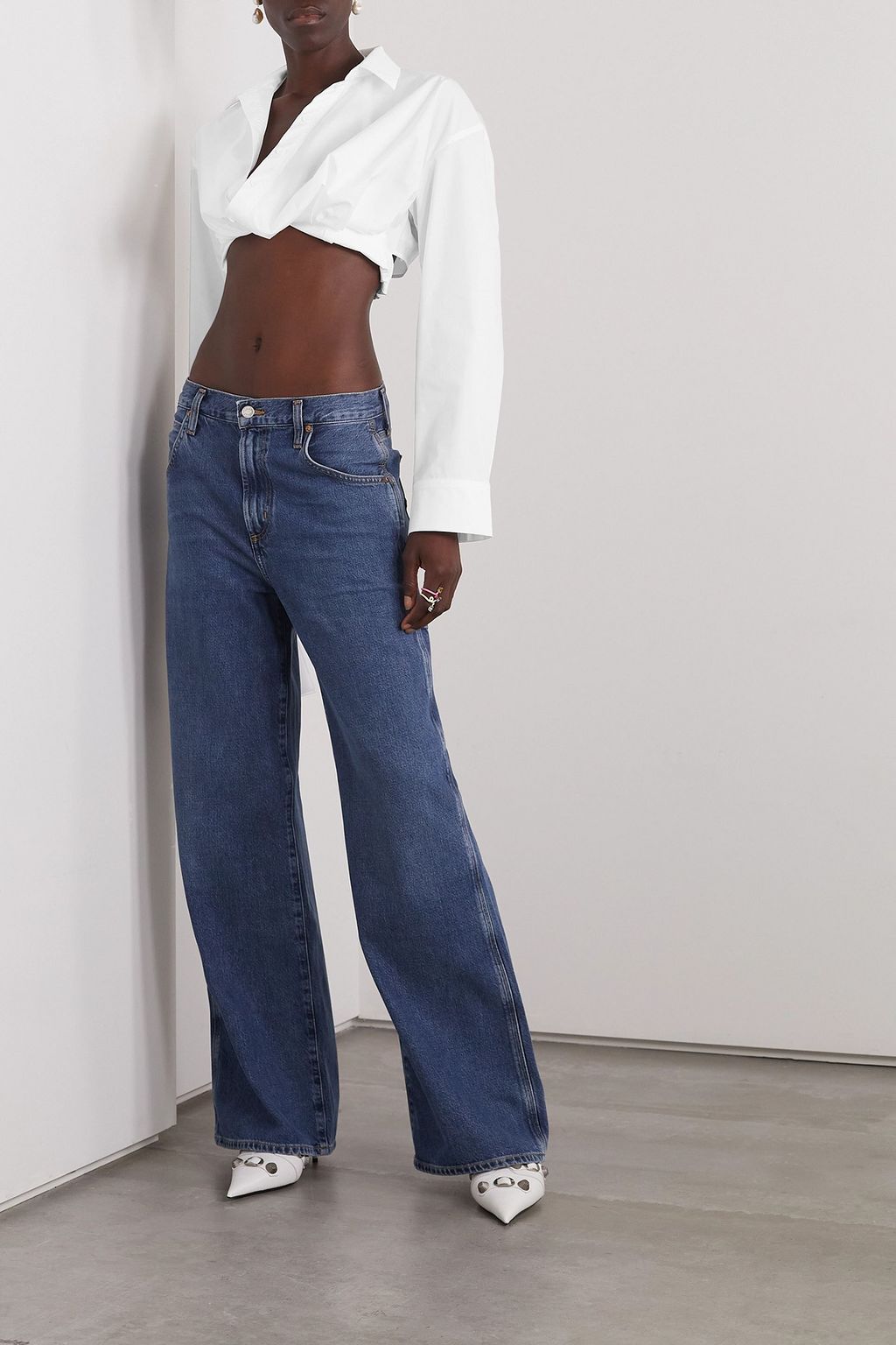 JACQUEMUS Bahia cropped twist-front cotton-blend poplin shirt