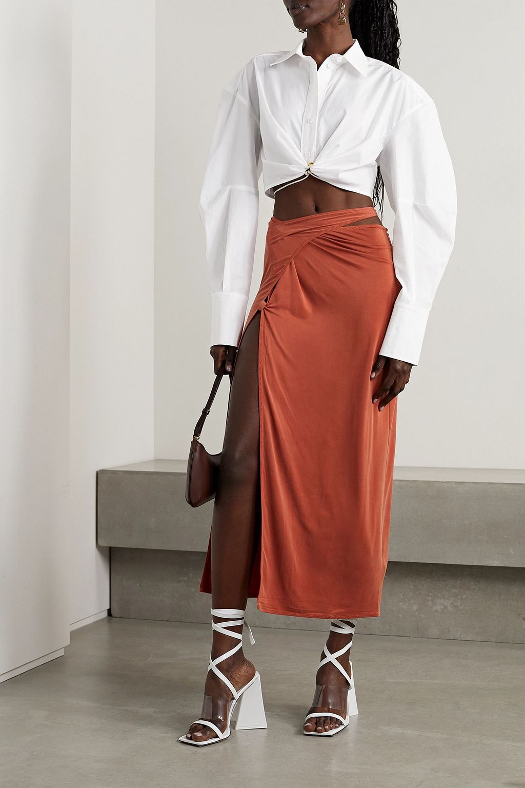 JACQUEMUS 플리다오 크롭 장식 코튼 혼방 포플린 셔츠