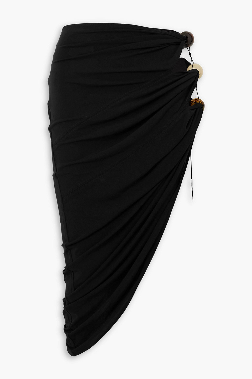 Shop Jacquemus Asymmetric Embellished Cutout Stretch-jersey Midi Skirt In Black