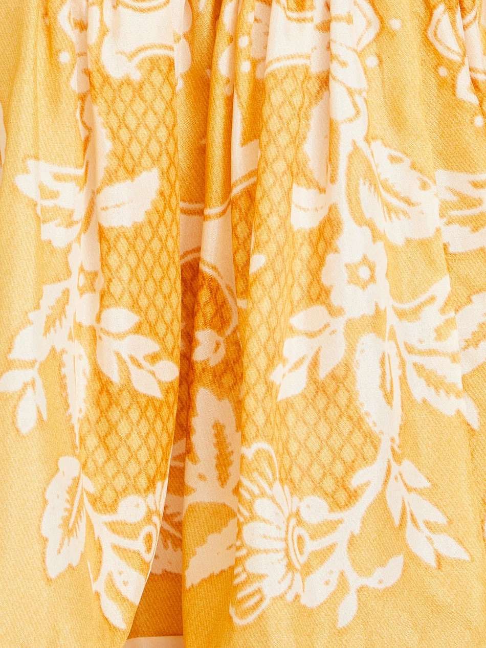 gathered printed silk-twill mini dress