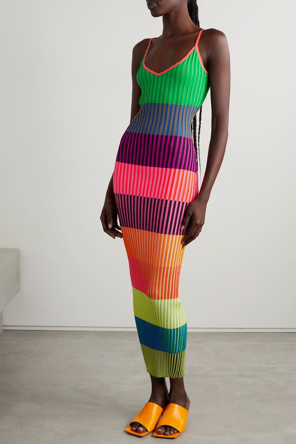 CHRISTOPHER JOHN ROGERS Cutout striped ribbed-knit maxi dress