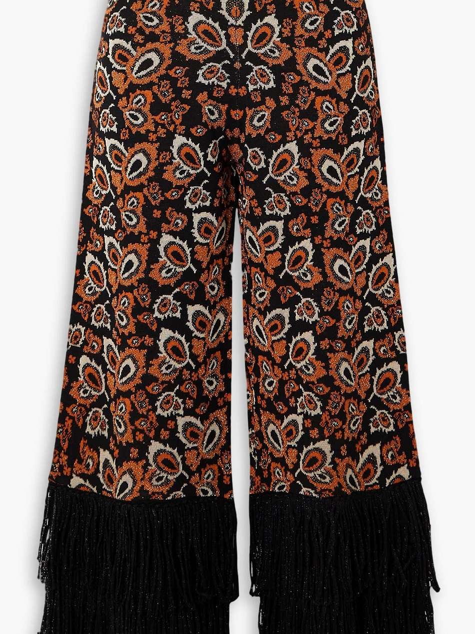 fringed metallic jacquard-knit wide-leg pants