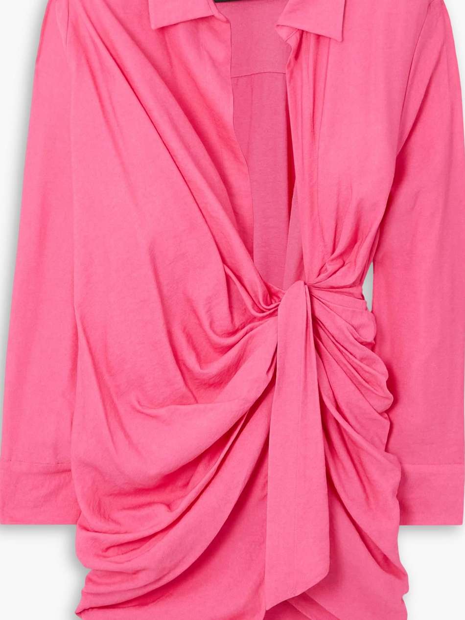 bahia draped knotted twill mini dress