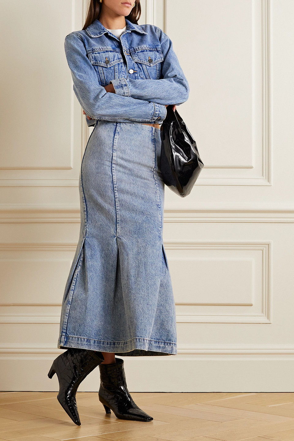 KHAITE LEVINE DENIM MIDI SKIRT