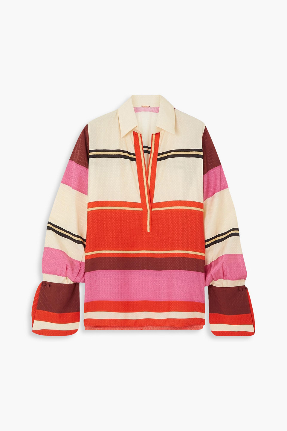 Shop Johanna Ortiz Peruda Striped Satin-jacquard Blouse In Multicolor