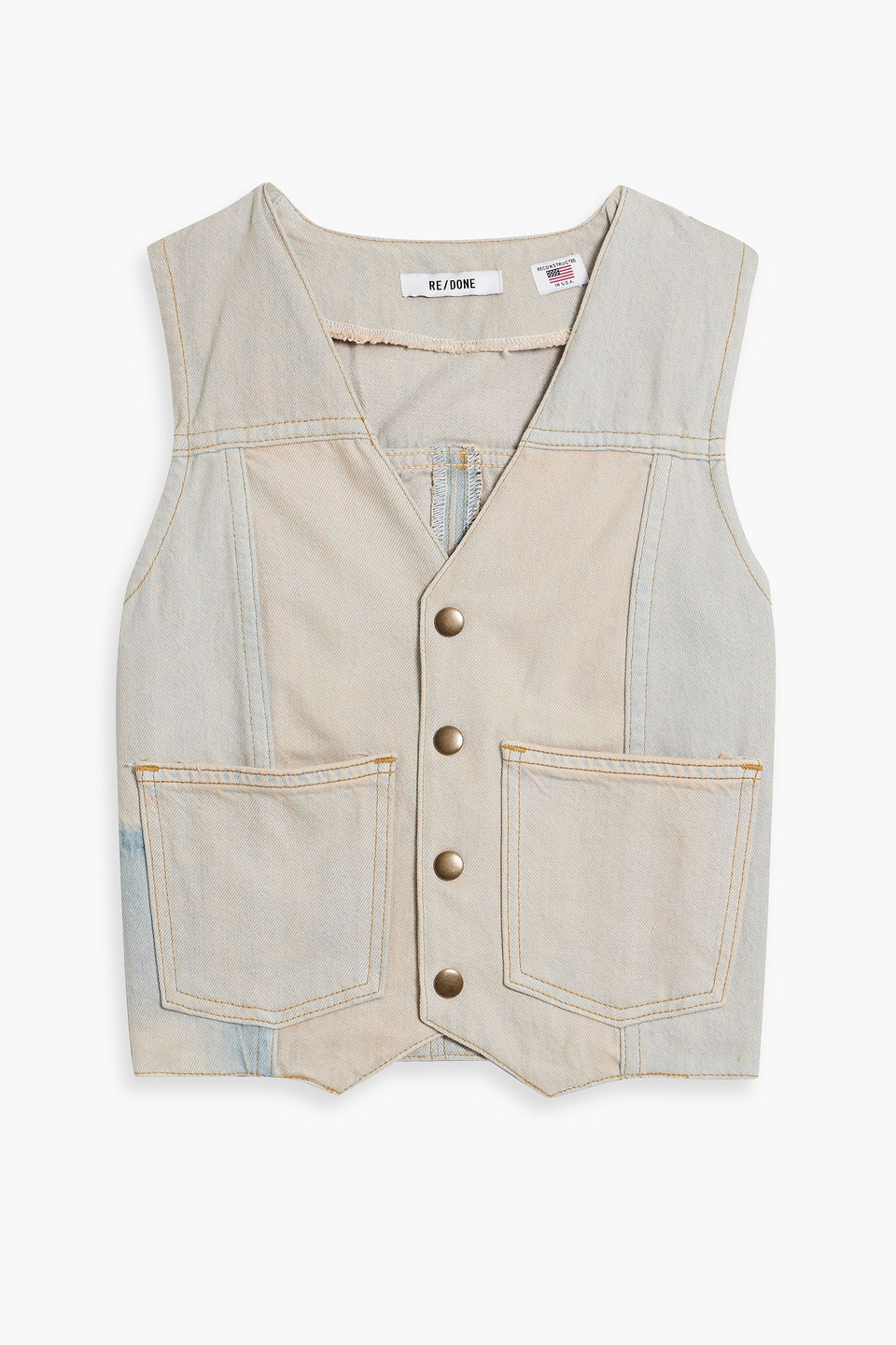 Re/done Cropped Faded Denim Vest In Light Denim