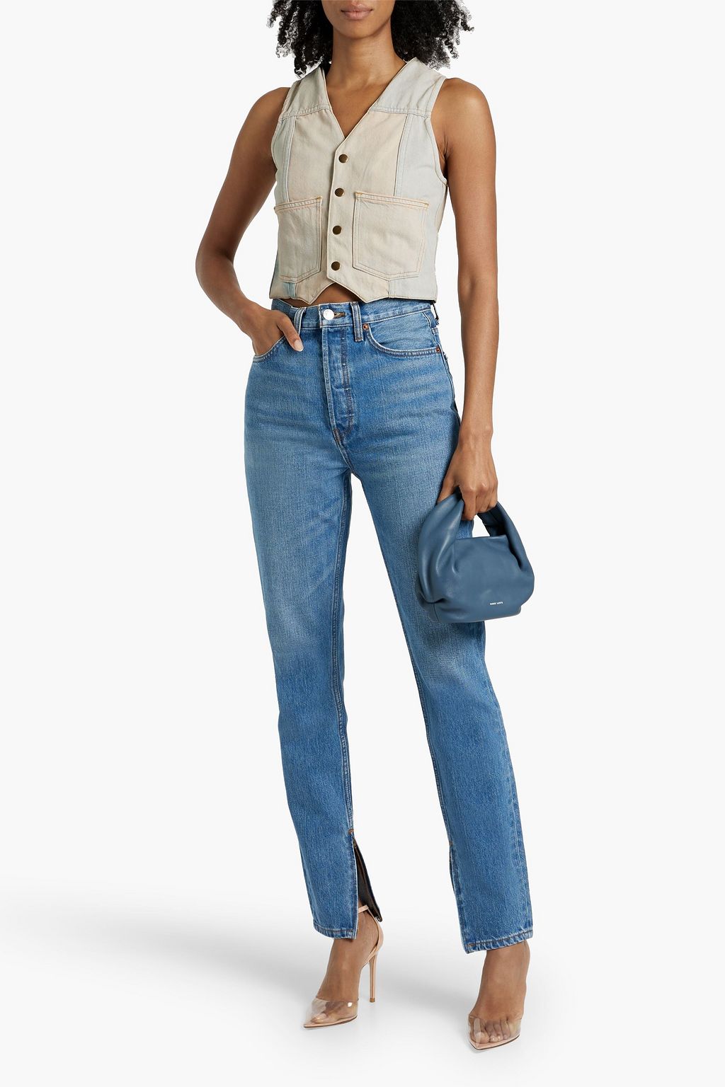 RE/DONE Cropped faded denim vest