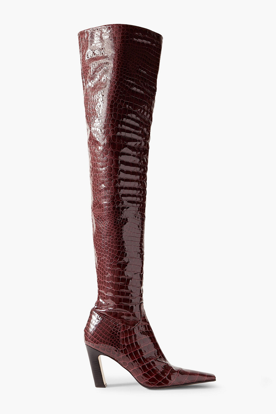 Khaite Snake-effect Leather Knee-high Boots In Burgundy