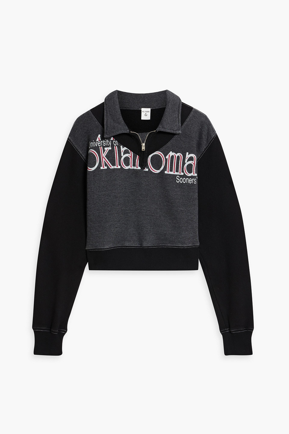 Re/done 90s Cropped Printed Cotton-blend Fleece Half-zip Sweatshirt In Charcoal