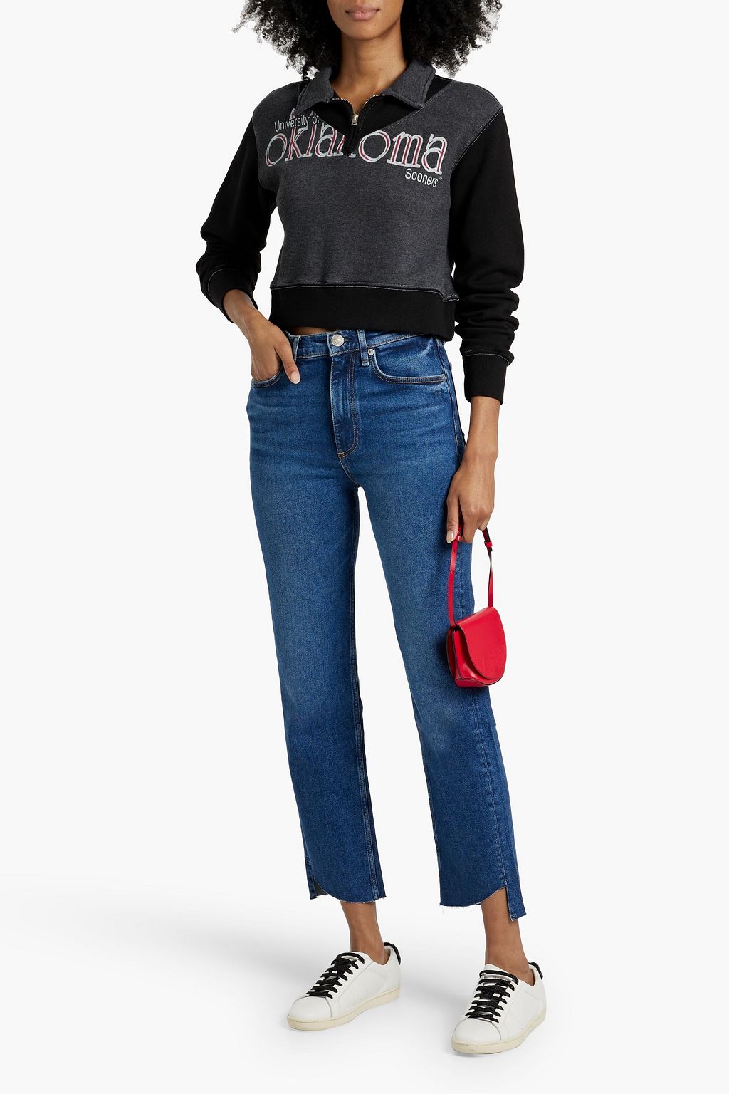 RE/DONE 90s cropped printed cotton-blend fleece half-zip sweatshirt