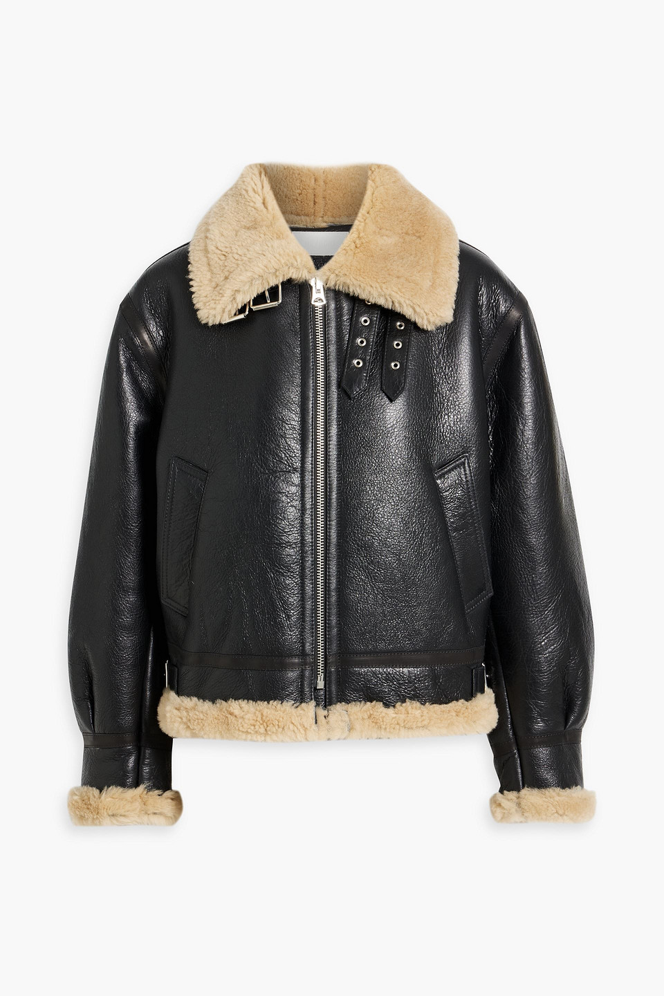 Re/done Shearling-lined Leather Jacket In Black