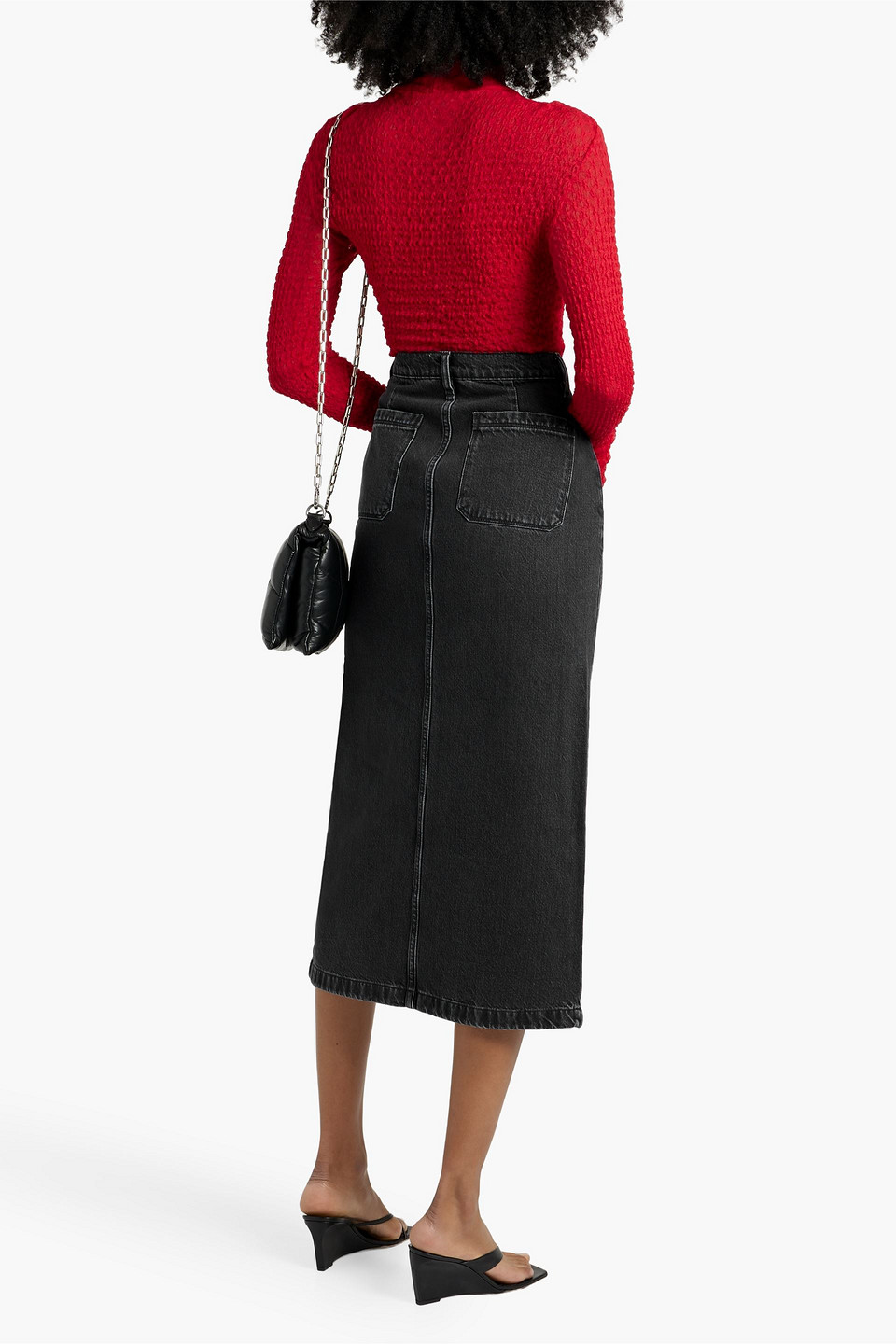 Frame Stretch-lace Turtleneck Top In Red