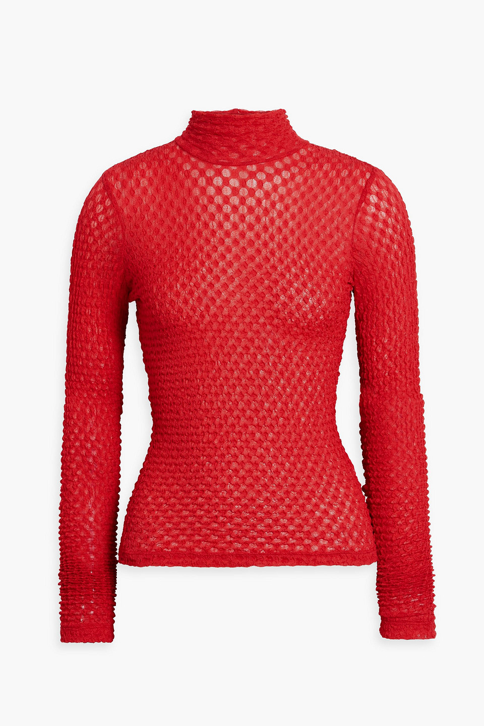 Frame Stretch-lace Turtleneck Top In Red