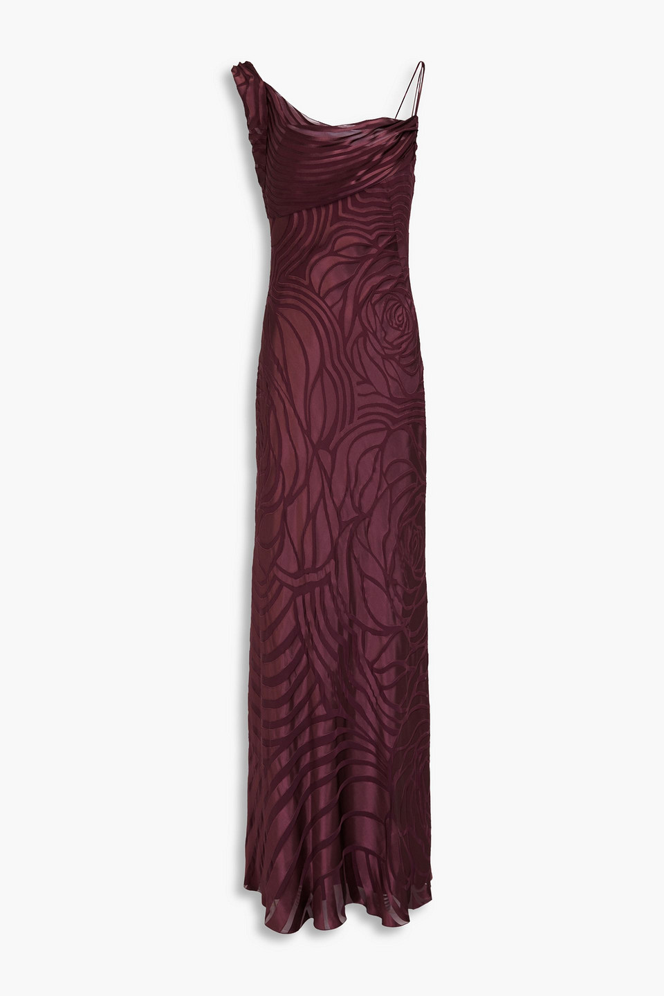 Alberta Ferretti Burnout Satin Gown In Burgundy