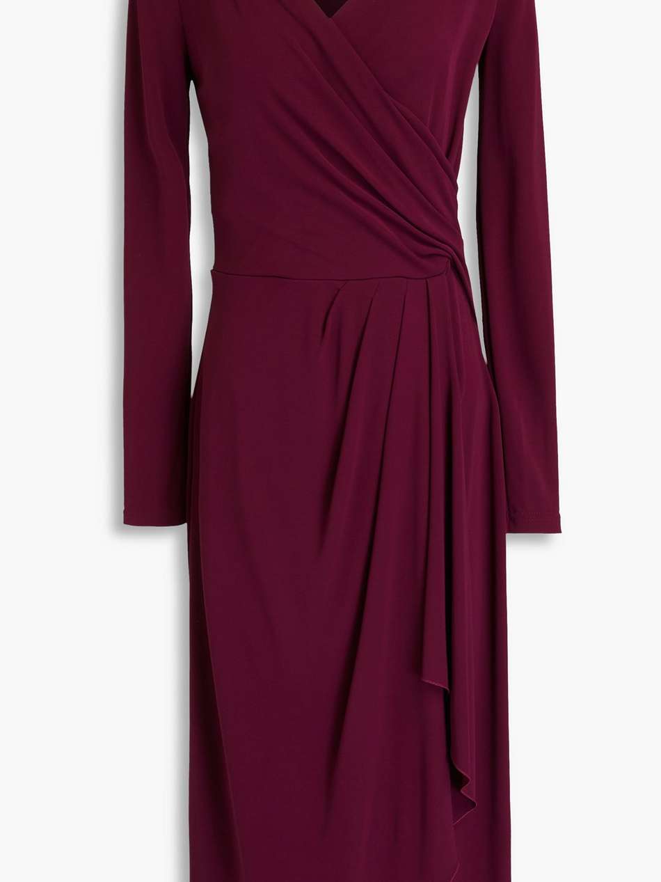 wrap-effect pleated jersey midi dress
