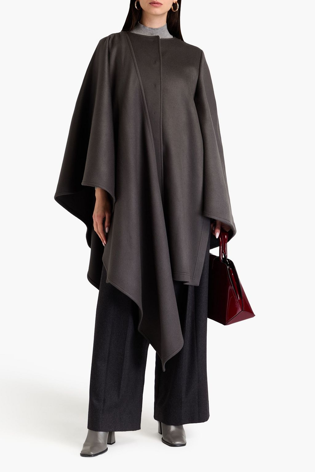 ALBERTA FERRETTI ブラッシュドウール&カシミヤ混フェルト ケープ ドレープ入り
