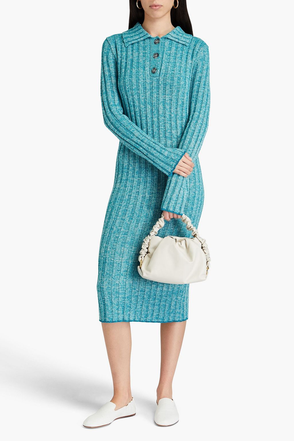 ACNE STUDIOS فستان متوسط الطول من مزيج الصوف بنمط ميلانج ومضلّع