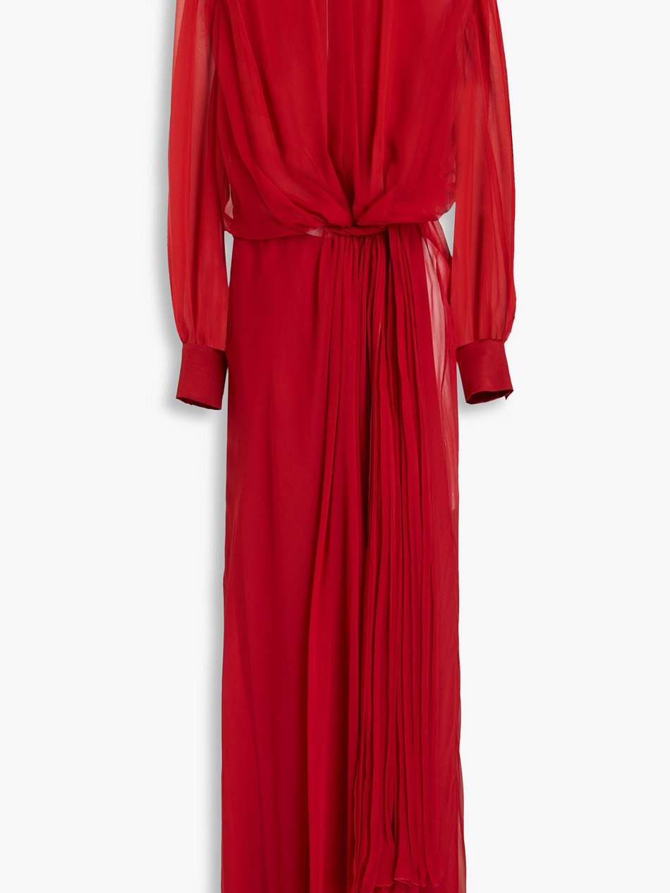 pleated silk-voile maxi shirt dress