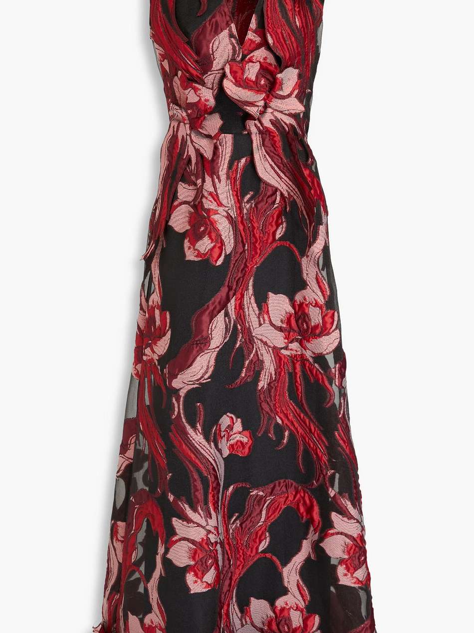 metallic floral-appliquéd jacquard maxi dress