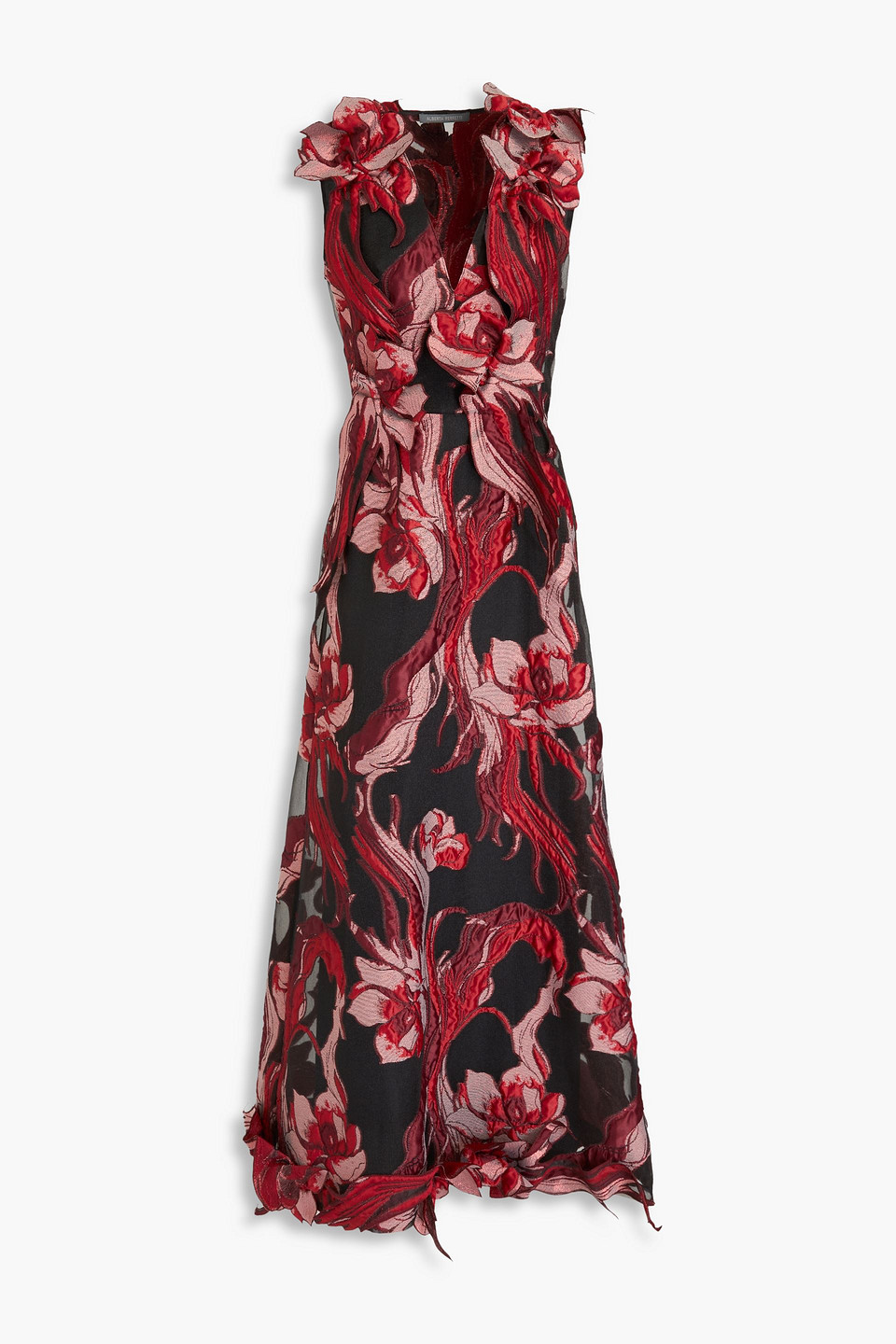 Metallic floral-appliquéd jacquard maxi dress