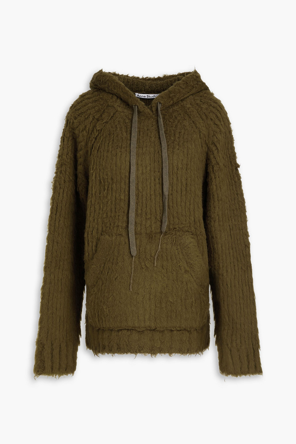 Acne Studios Brushed Ribbed Wool-blend Hoodie In Army Green