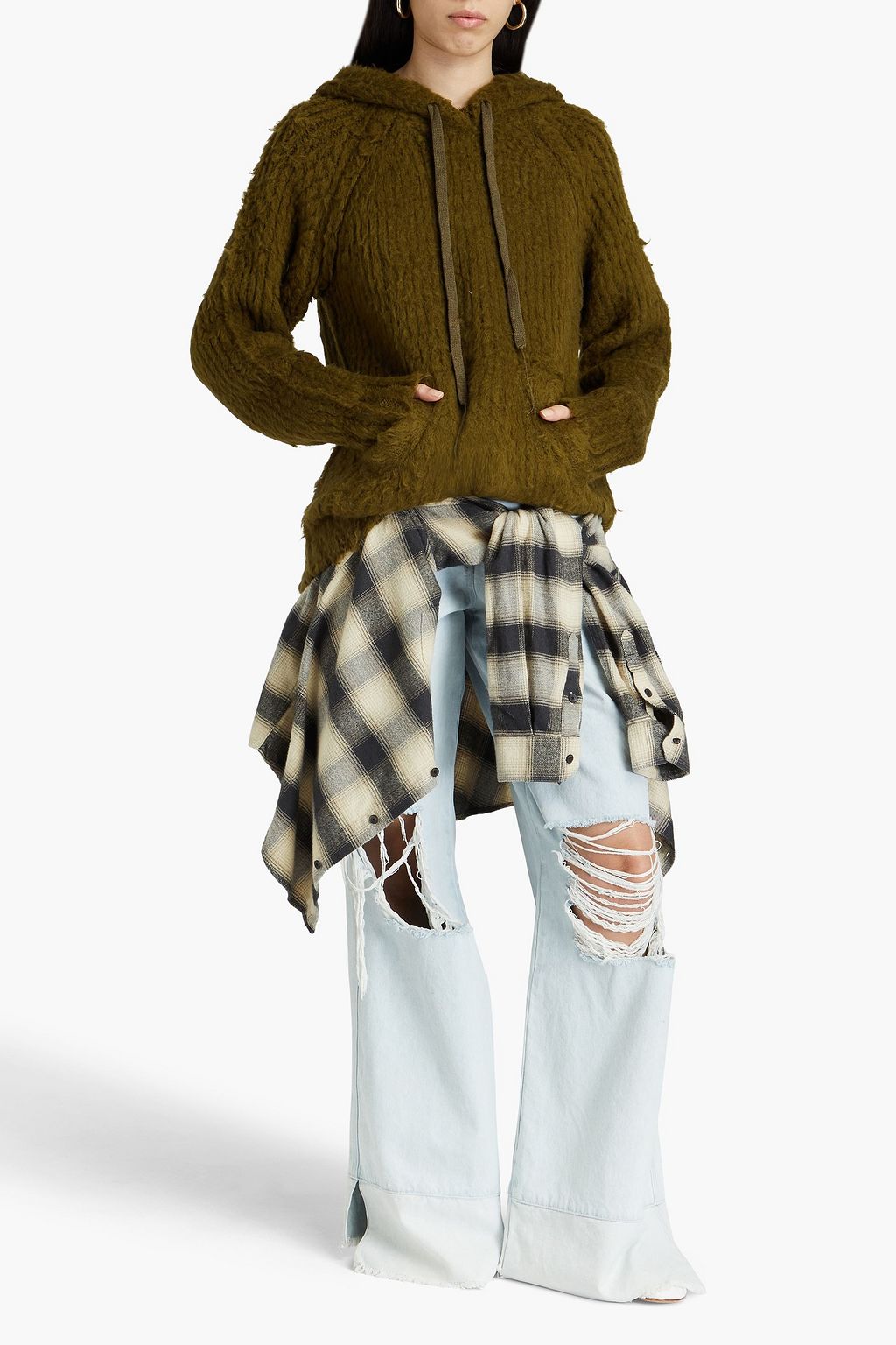 ACNE STUDIOS كنزة هودي من مزيج الصوف مضلّعة وممشّطة