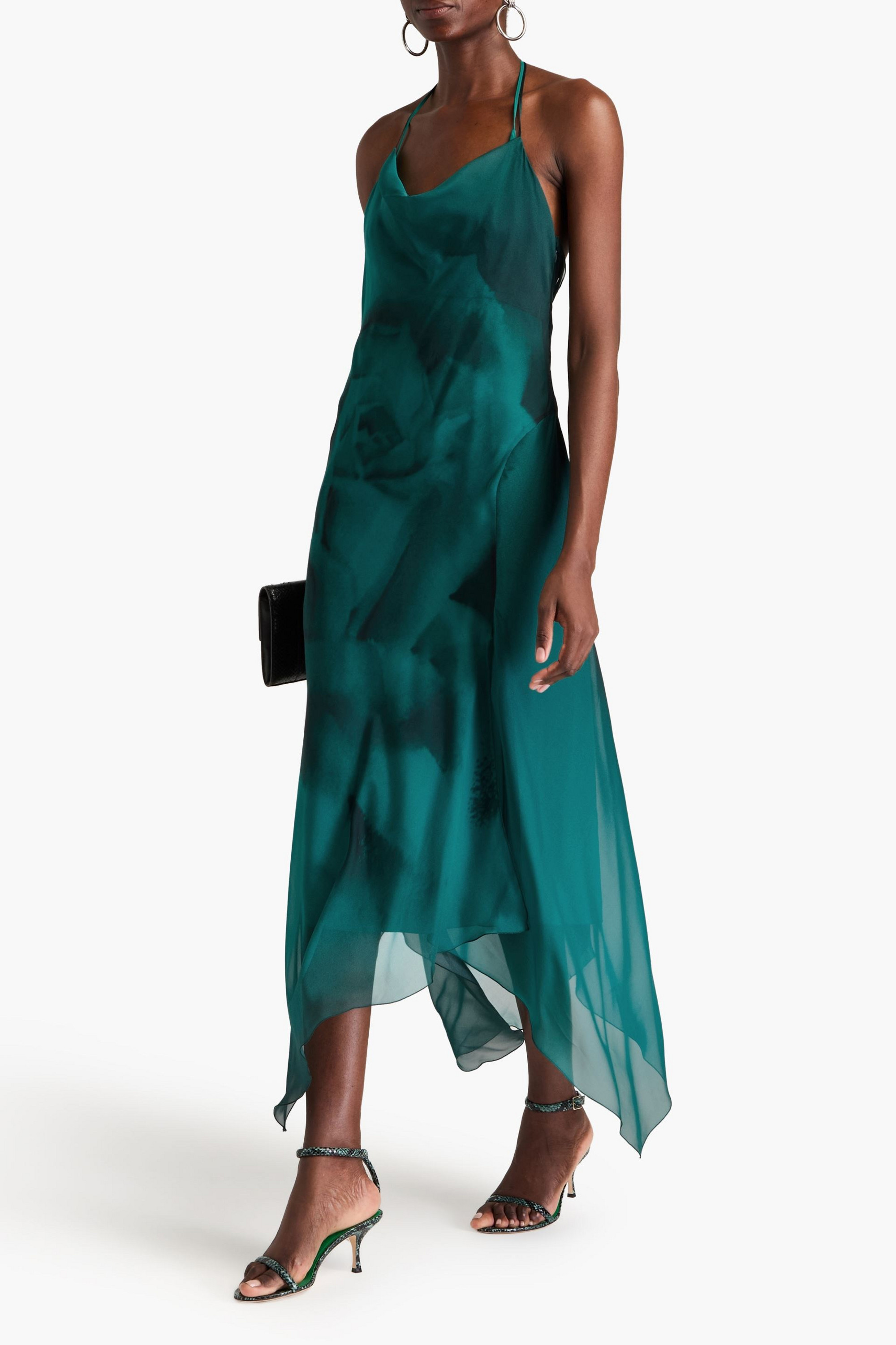 ALBERTA FERRETTI Printed silk-voile halterneck maxi dress