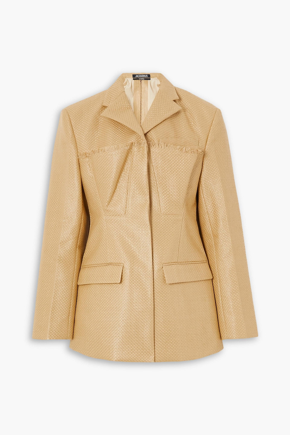 Jacquemus Palha Embellished Frayed Woven Canvas Blazer In Sand