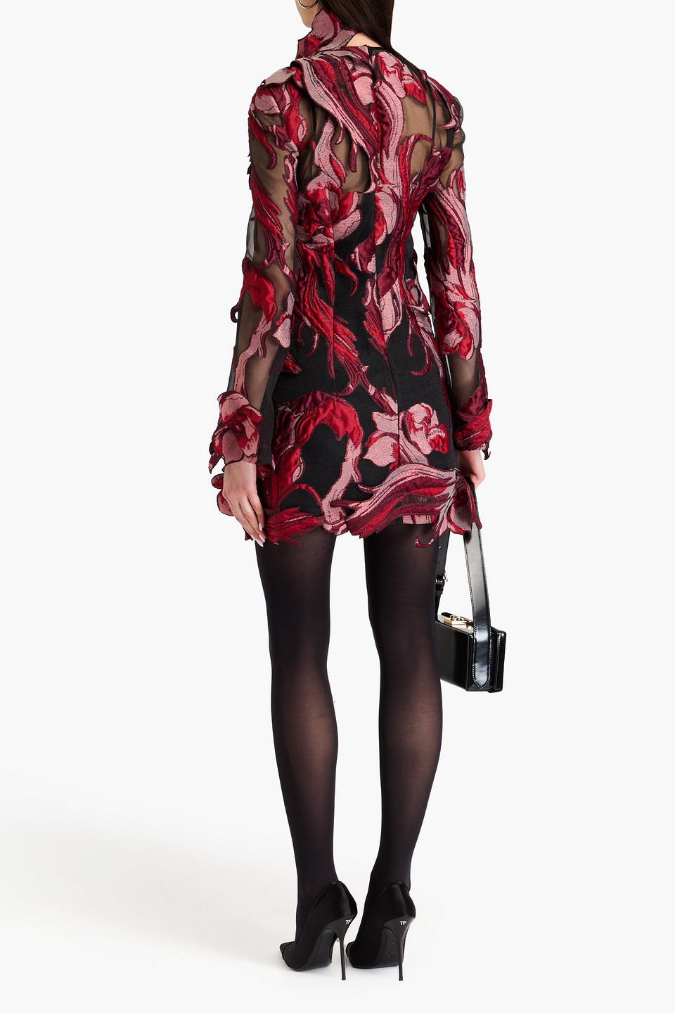 ALBERTA FERRETTI APPLIQUÉD METALLIC JACQUARD MINI DRESS 
