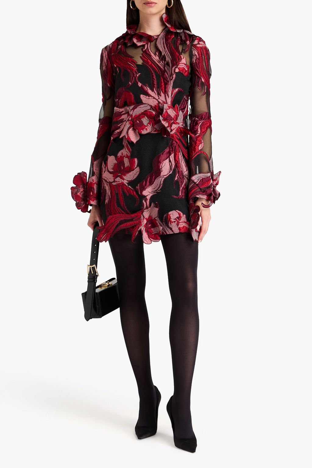 ALBERTA FERRETTI 아플리케 장식 메탈릭 자카드 미니 드레스